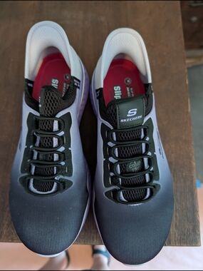 Skechers Women's Black, White and Purple Slip-On Sneakers